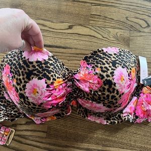 Victoria’s Secret NWT Leopard Floral Bandeau Swim Top 36DDD